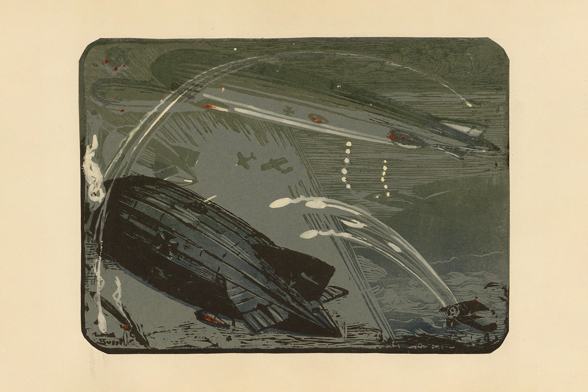 Maurice Busset - Combat d’hydravions et de Zeppelins, mer du Nord, 1916 (Seaplanes and Zeppelins in Combat, North Sea, 1916)