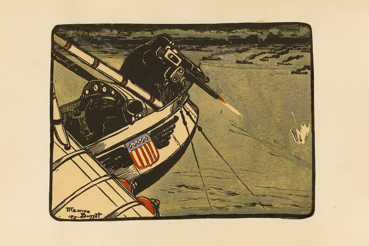 Maurice Busset - Attaque d’un sous marin par hydravion. Golfe de Gascogne, 1918 (Attack of a Submarine by a Seaplane, Bay of Biscay, 1918)