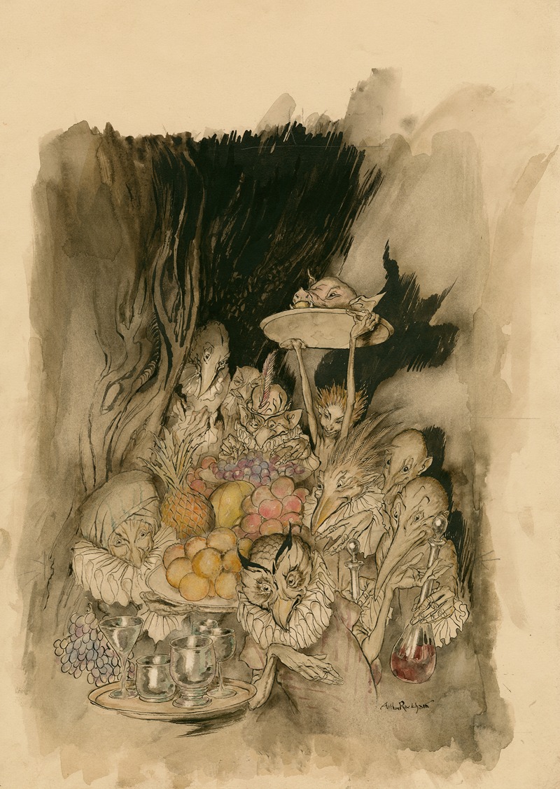 Arthur Rackham - Enter several strange shapes, bringing in a banquet … inviting the King, etc., to eat. [The tempest]