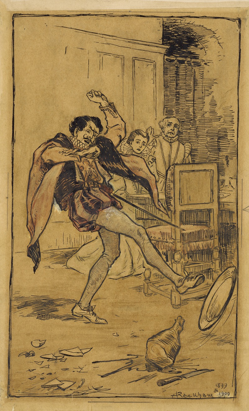 Arthur Rackham - Petruchio throws the meat about the floor