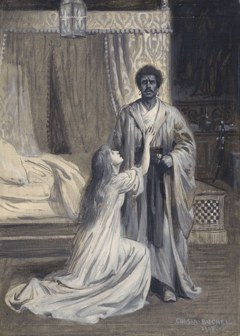 Charles A. Buchel - Othello, V, 2, at the Shaftesbury Theatre, Tita Brand (Desdemona), Hubert Carter (Othello)