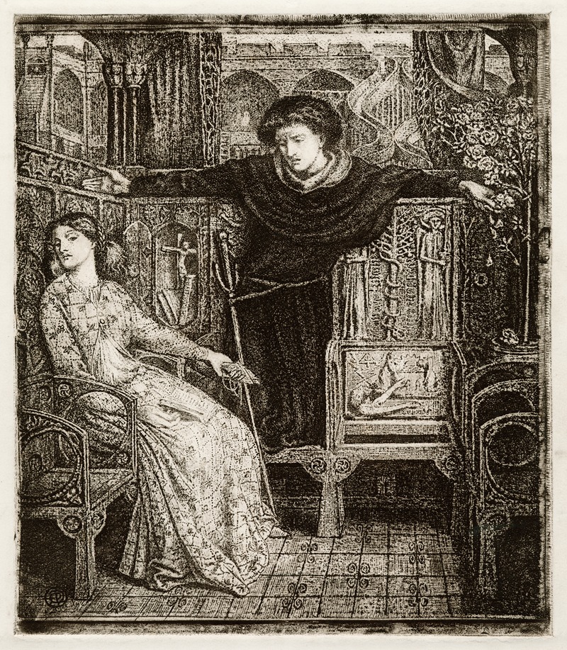 Dante Gabriel Rossetti - Hamlet, III, 1, Ophelia returning the gift to Hamlet