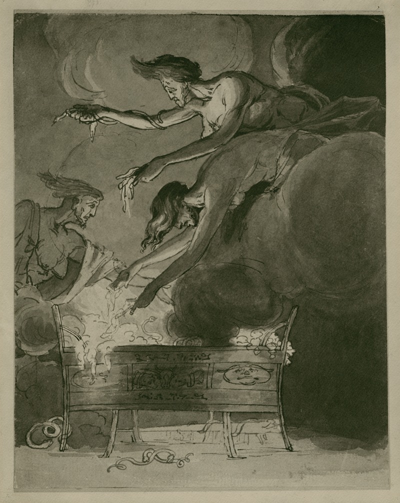 Henry Fuseli - Macbeth, the three witches hovering over the cauldron in the cave