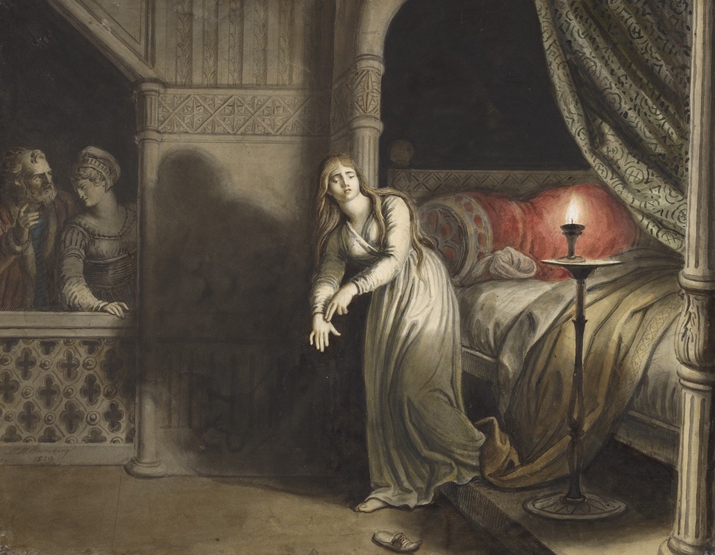 Johann Heinrich Ramberg - Macbeth, V, 1, sleepwalking scene, Lady Macbeth