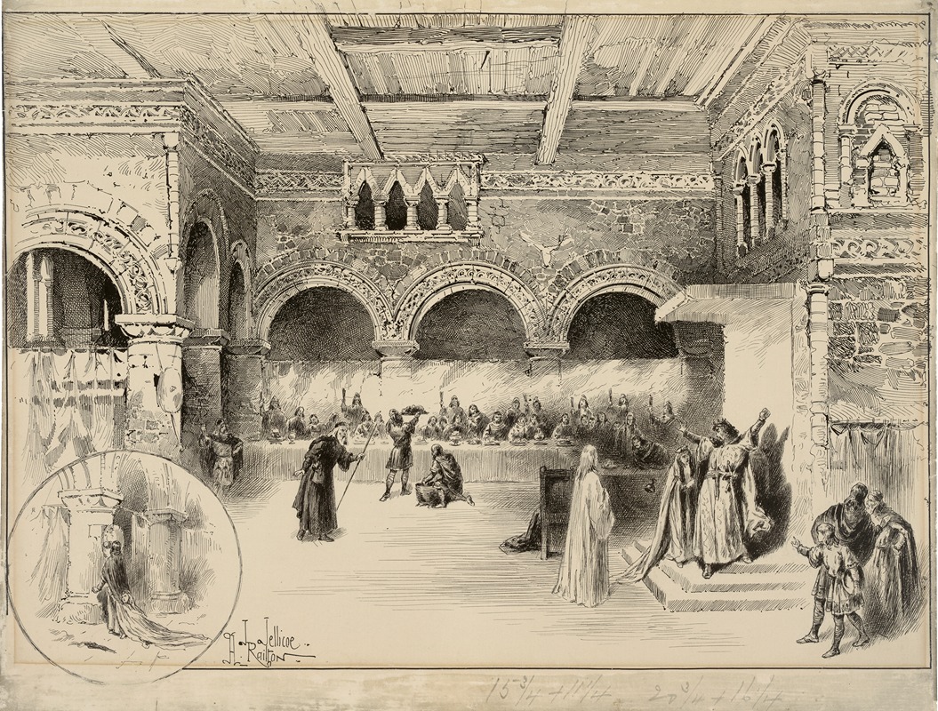 John Jellicoe - Macbeth, banquet scene, Lyceum Theatre, February 2, 1889, Sir Henry Irving as Macbeth, Ellen Terry as Lady Macbeth