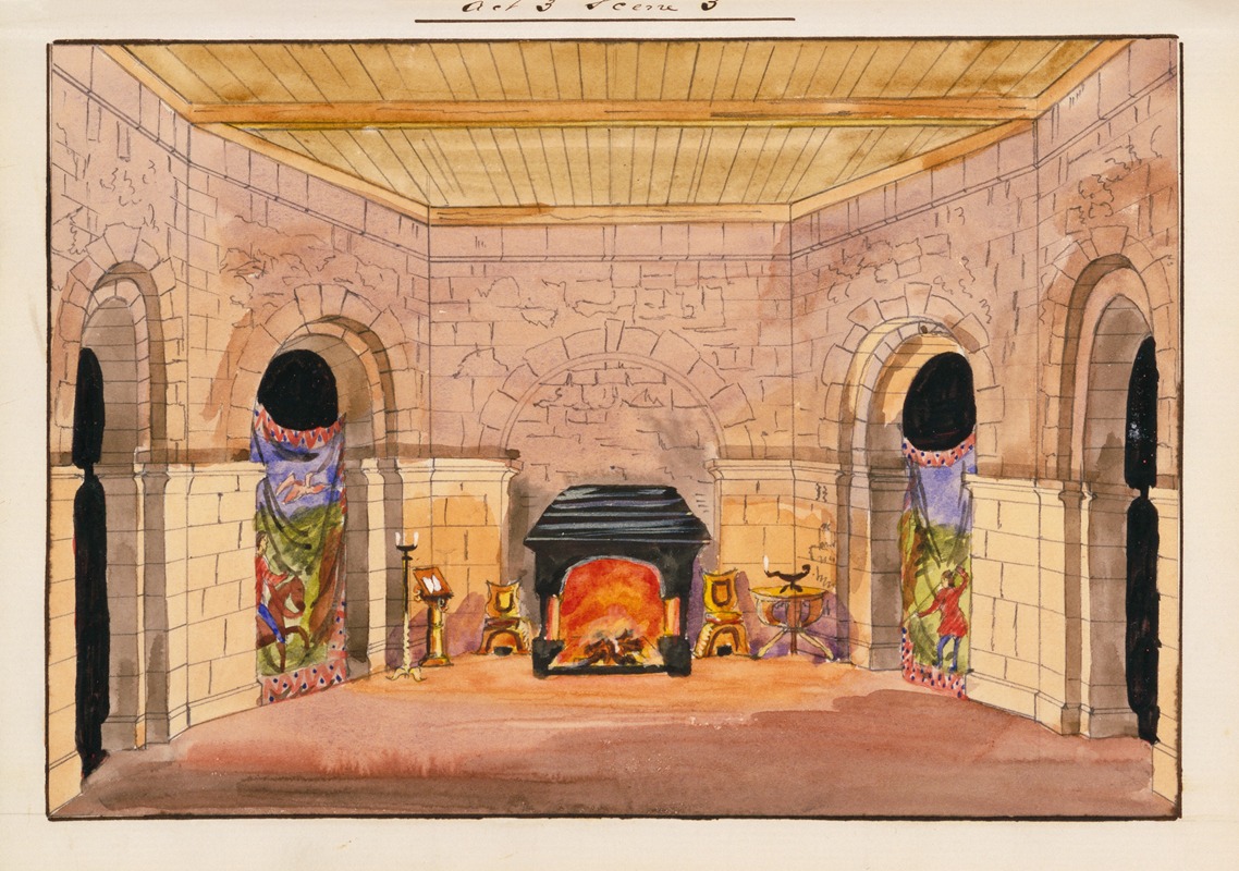 John K. Chapman and Co. - Half octagonal room with fireplace (Act 3, sc.3)