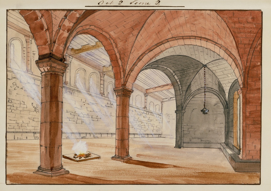 John K. Chapman and Co. - Vaulted grotto with fire on floor (Act 2, sc.2)