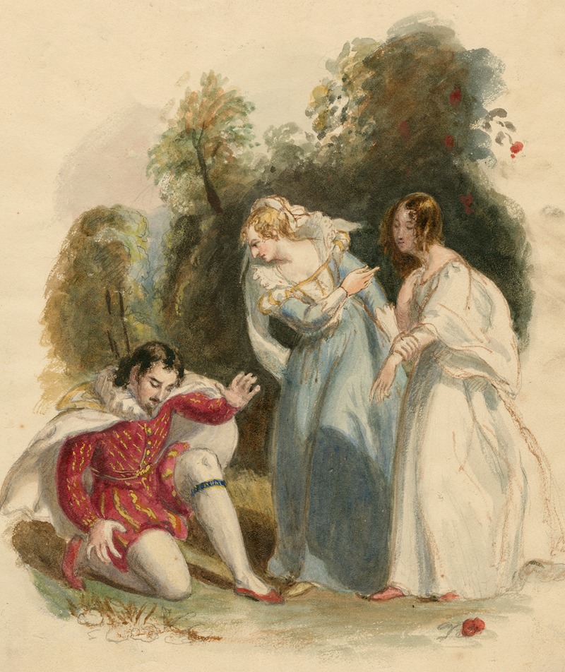 Joseph Kenny Meadows - Two women and a man in Elizabethan dress