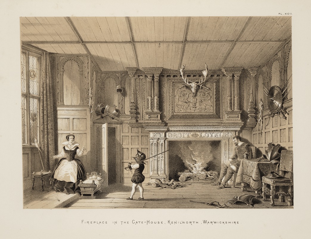 Joseph Nash - The mansions of England in the olden time; Fireplace in the Gatehouse, Kenilworth, Warwickshire