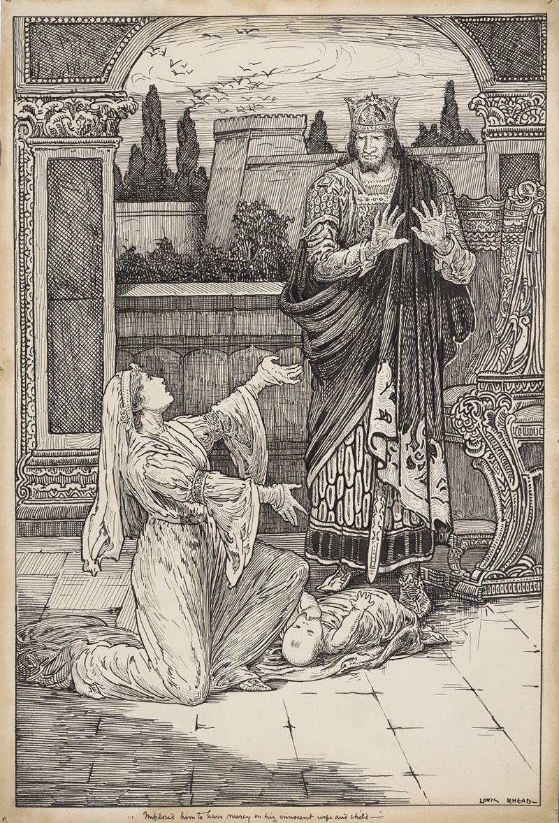 Louis Rhead - Winter’s tale, ‘Implored him to have mercy on his innocent wife and child’