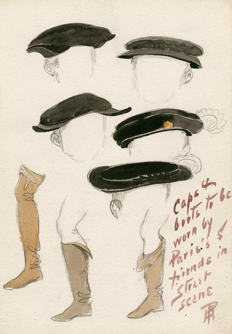 Percy Anderson - Romeo and Juliet; Costume designs, caps and boots worn by Paris’s friends