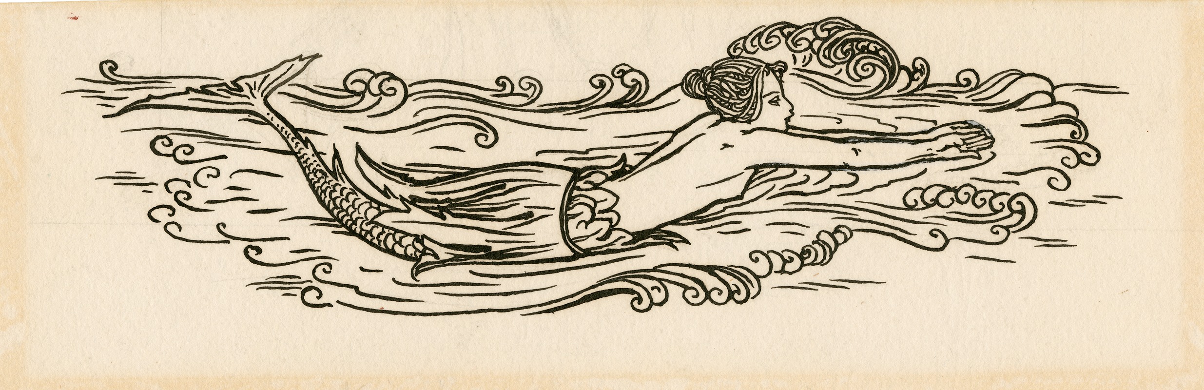 Robert Anning Bell - Decorative design of a swimming mermaid