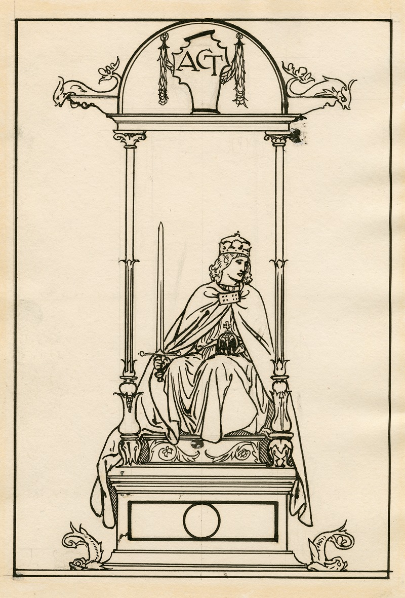 Robert Anning Bell - The Tempest; Design for left-hand page of a two-page opening to act 5