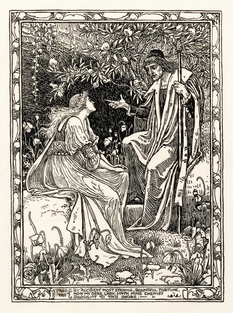 Walter Crane - Pros; ‘By accident most strange, bountiful fortune, now my dear lady, hath mine enemies brought to this shore …’ [The Tempest]