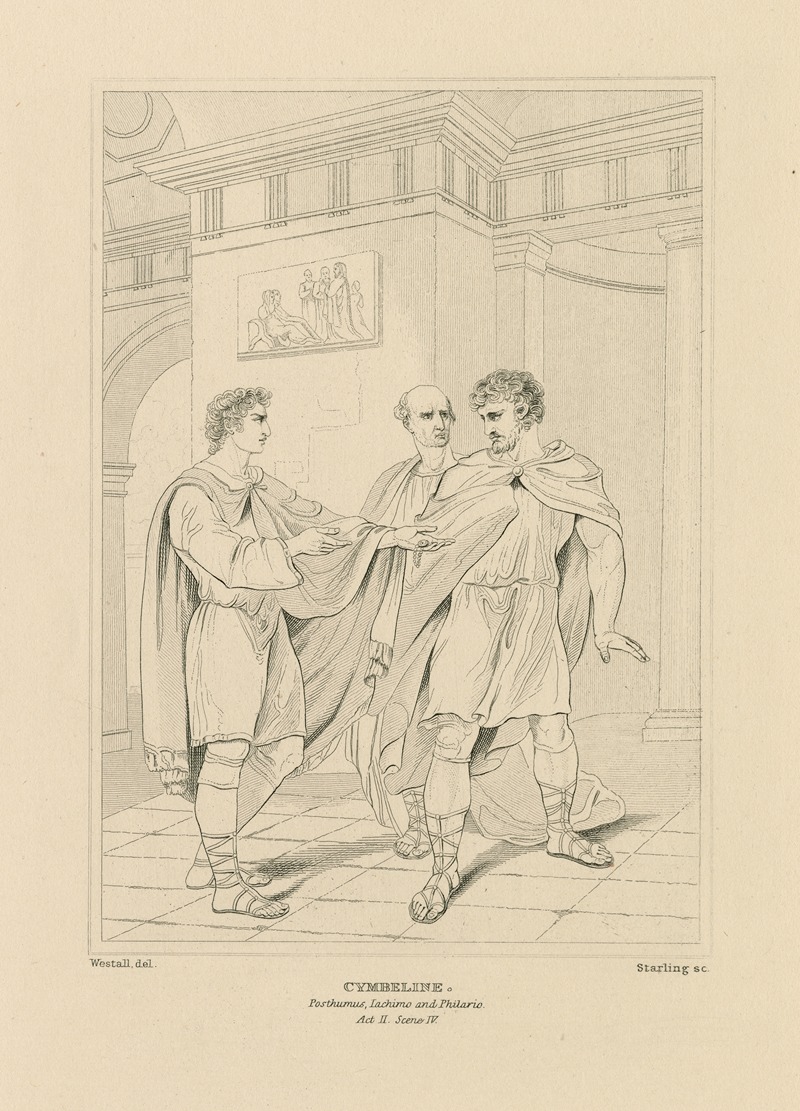 William Francis Starling - Cymbeline, act 2, scene 4, Rome, an apartment in Philario’s house, Posthumus, Philario, and Iachimo