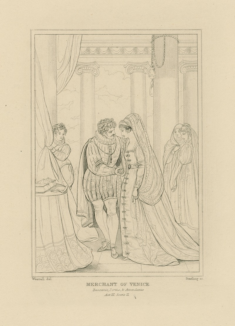 William Francis Starling - Merchant of Venice, act 3, scene 2 … Bassanio, Portia, and Attendants