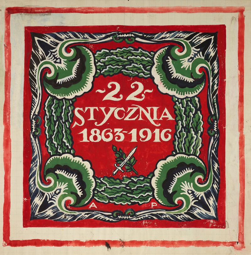 Antoni Stanisław Procajłowicz - Design of the occasional sticker, issued for the anniversary of the January Uprising 1863-1916