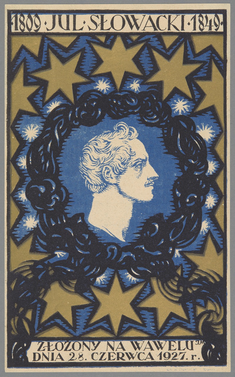 Józef Mehoffer - Nalepka okienna na uroczystość złożenia prochów Juliusza Słowackiego na Wawelu 28 czerwca 1927