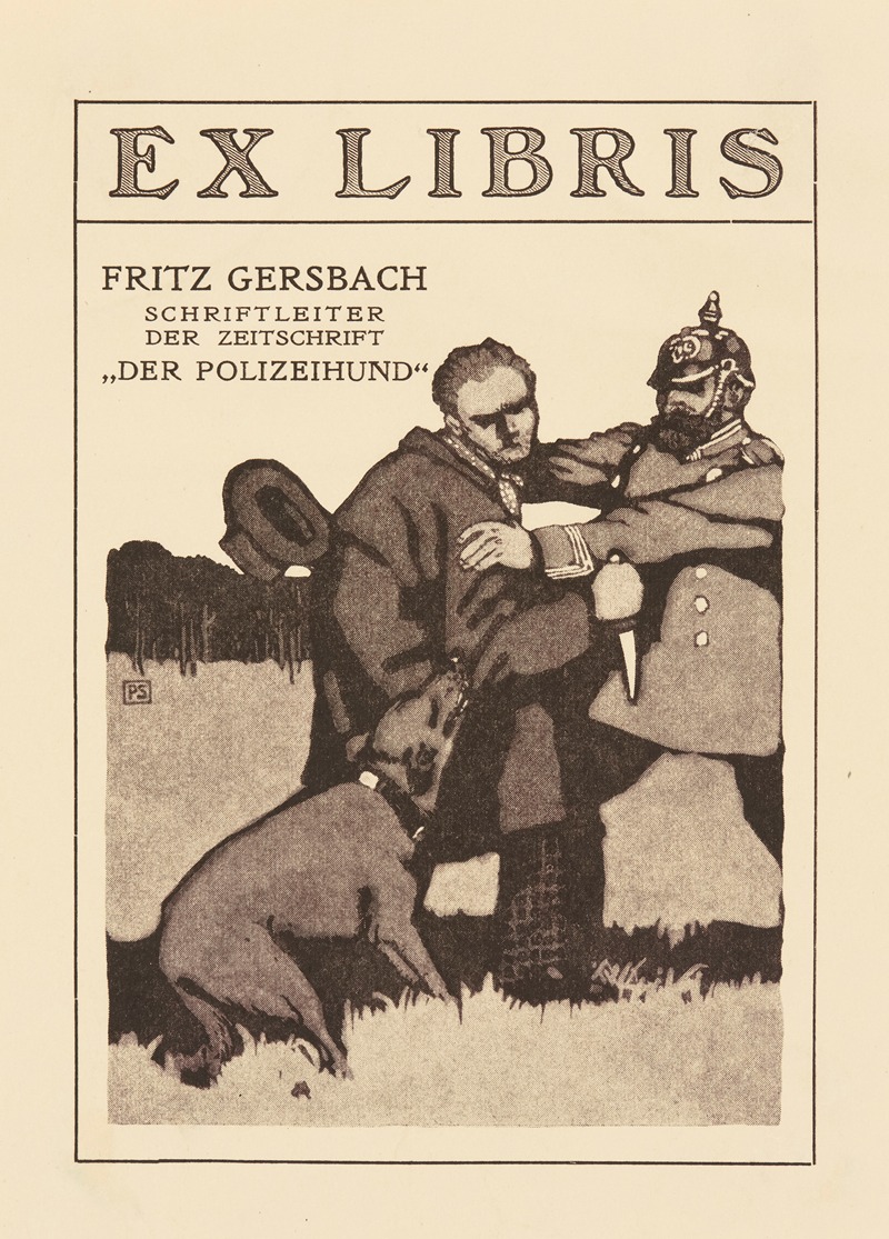 Paul Scheurich - Bookplate of Fritz Gersbach Schriftleiter der Zeitschrift `Der Polizeihund`