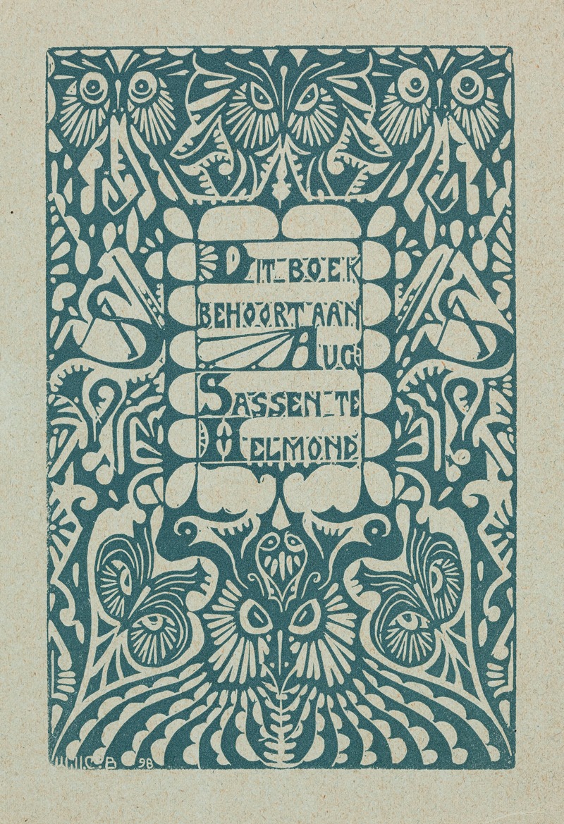 Willem Coenraad Brouwer - Bookplate; Dit boek behoort aan Aug Sassen te Helmond