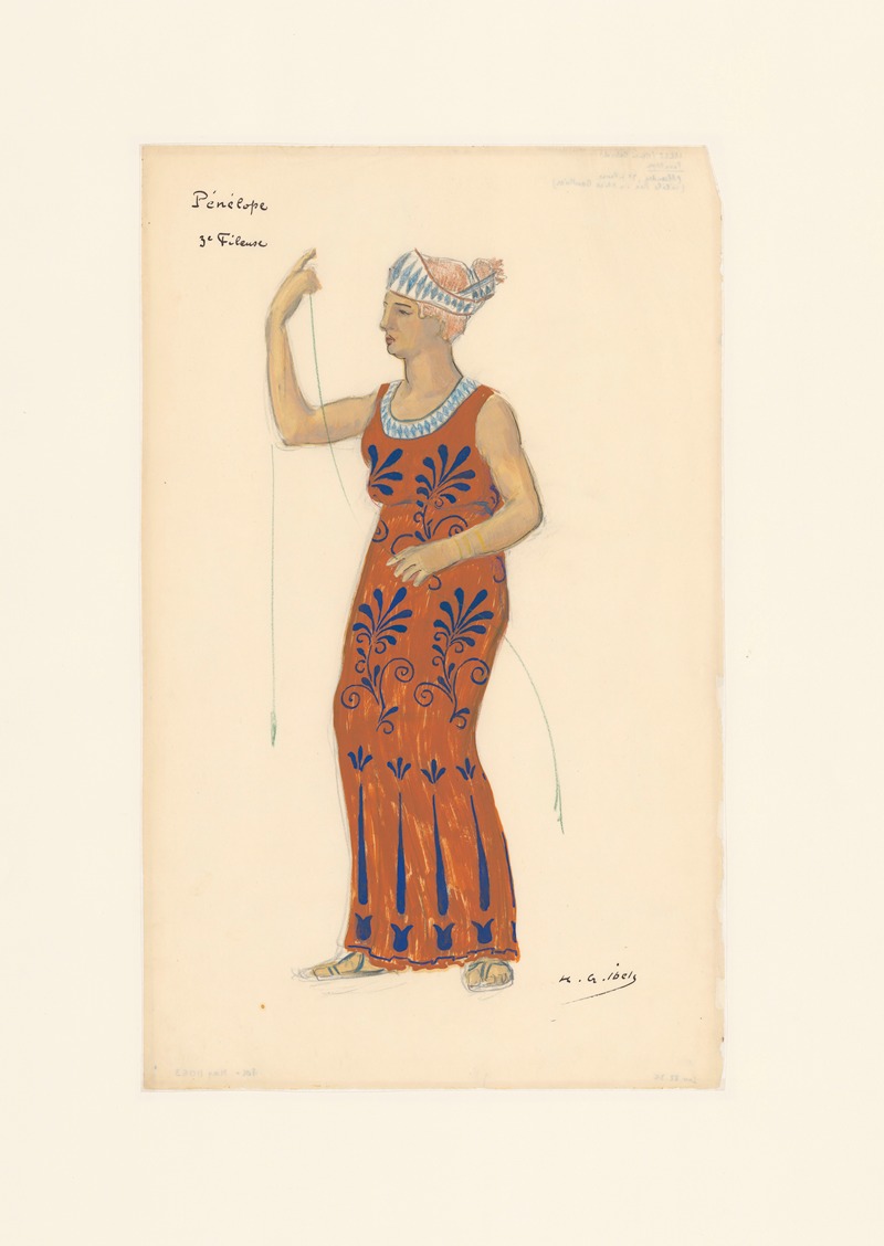 Henri-Gabriel Ibels - Pénélope – maquette de costume – Alcandre, troisième fileuse (Cécile Rex ou Alice Gauthier)