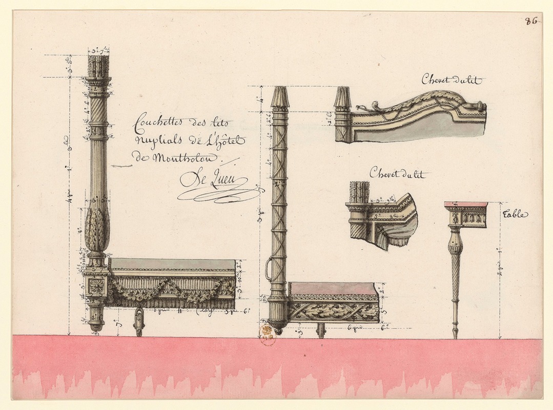 Jean Jacques Lequeu - Couchettes des lits nuptials de l’hôtel de Montholon