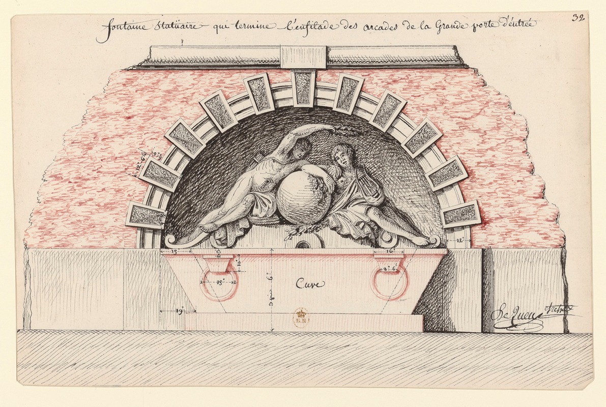 Jean Jacques Lequeu - Fontaine statüaire qui termine l’enfilade des arcades de la grande porte d’entrée