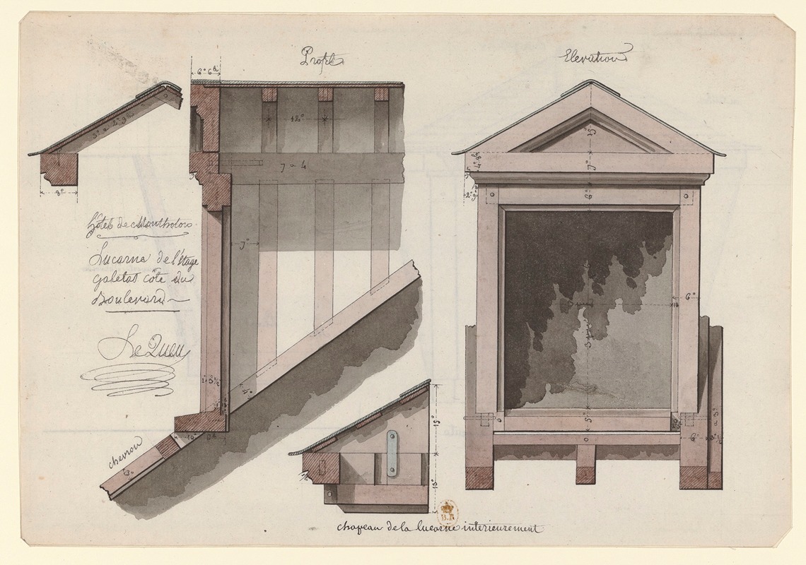 Jean Jacques Lequeu - Hôtel de Montholon. Lucarne de l’étage galetas côté du boulevard