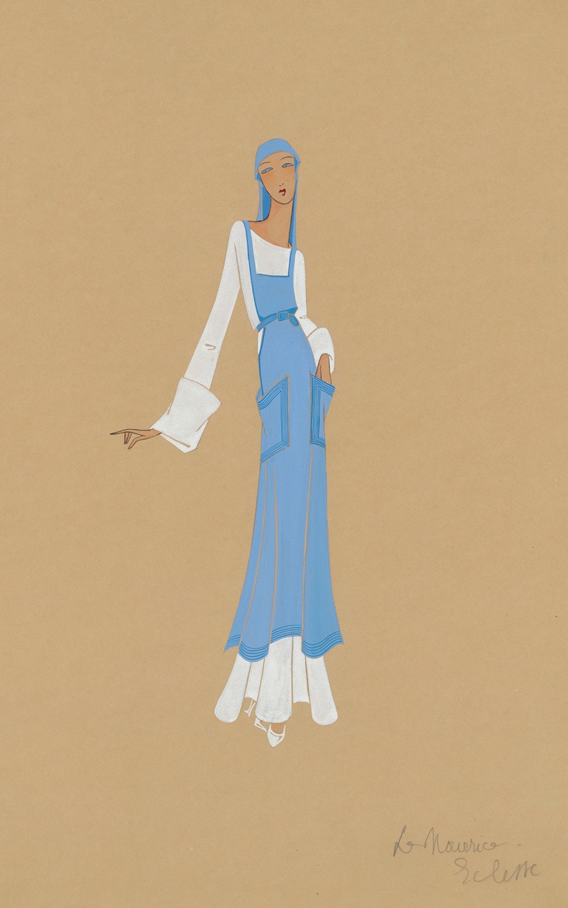 Jeann Lanvin - Amphitryon 38 – Ecclissé la nourrice, robe blanche, tablier et voile bleuee