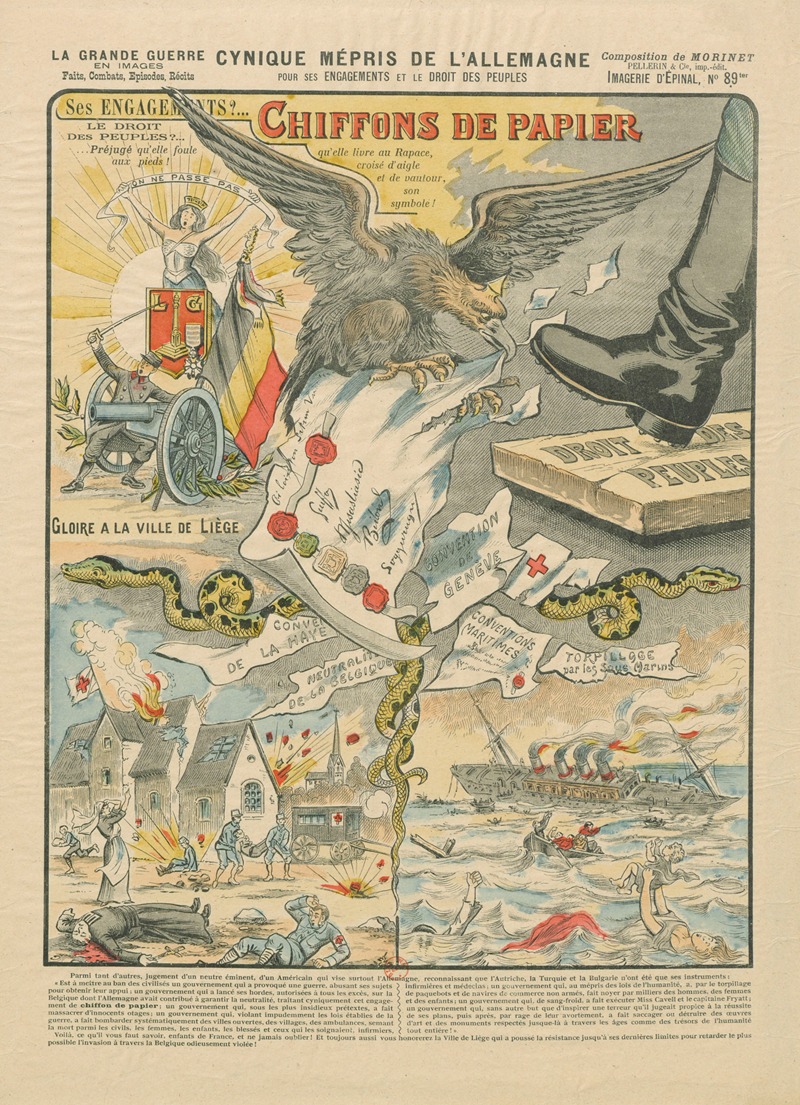Georges Morinet - Imagerie d’Epinal. N° 89ter, La grande guerre en images – Cynique mépris de l’Allemagne pour ses engagements et le droit des peuples