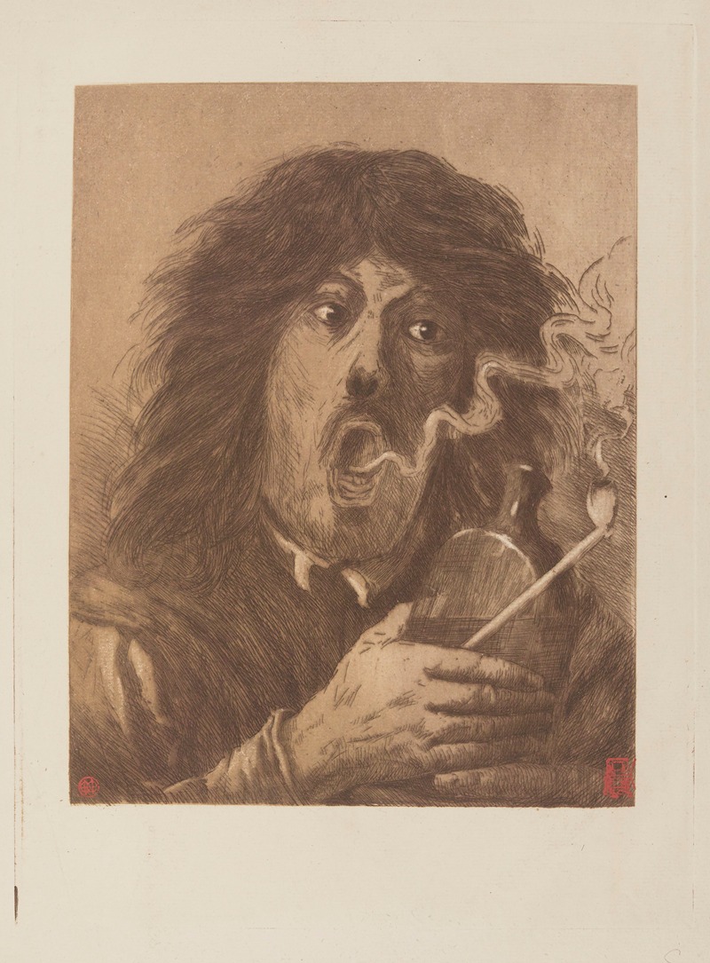Henri-Charles Guérard - Le fumeur, d’après le tableau de Joos van Craesbeek