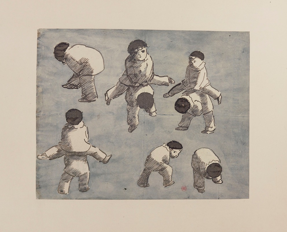 Henri-Charles Guérard - Petits personnages jouant à saute-mouton