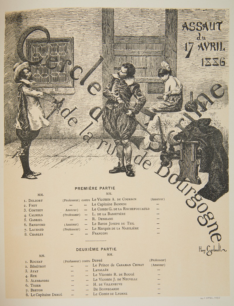Henry Gerbault - The program of the fencing club (Cercle d’Escrime de la rue de Bourgogne) from April 17, 1886