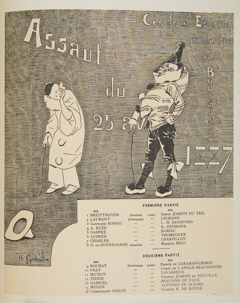 Henry Gerbault - The program of the fencing club (Cercle d’Escrime de la rue de Bourgogne) from April 25, 1887