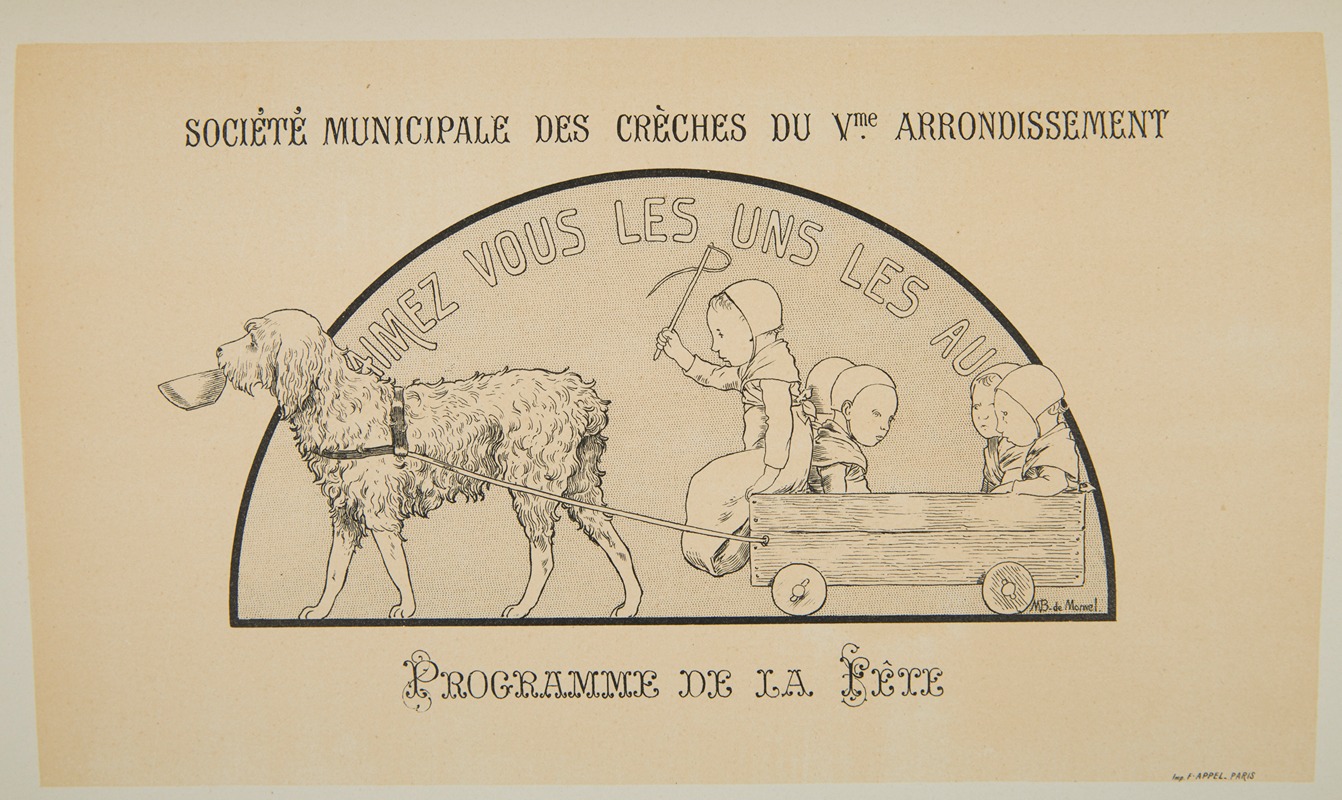 Maurice Boutet de Monvel - Card from the Societe Municipale des Creches du Vme program. Arrondissement