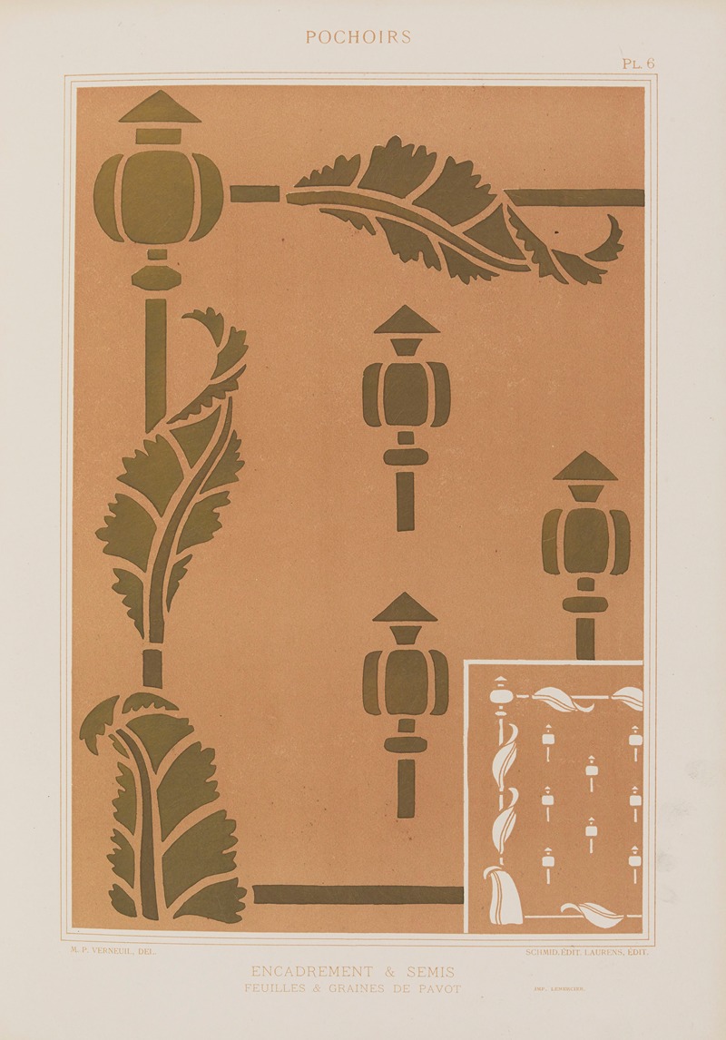 Maurice Pillard Verneuil - Encadrement et semis formés de feuilles et graines de pavot