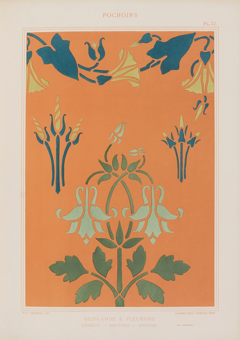 Maurice Pillard Verneuil - Guirlande & fleurons, Liseron, boutons, ancolie