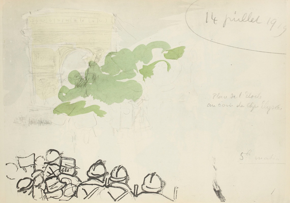 Paul Goute - 14 juillet 1919, Place de l’Etoile au coin des Champs-Elysées, cinq heure du matin