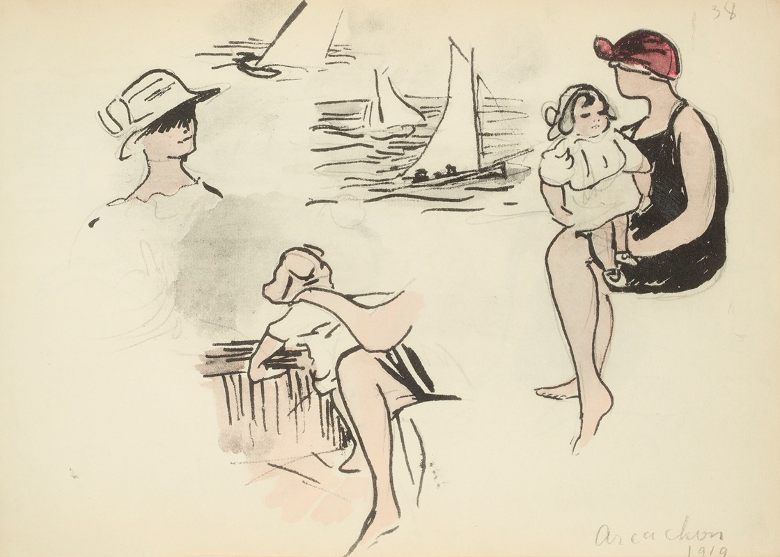 Paul Goute - Arcachon, 1919 sur la plage