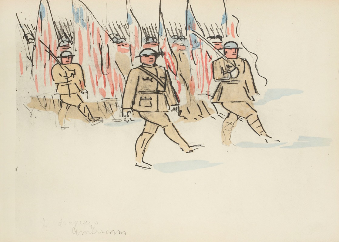 Paul Goute - Défilé du 14 juillet 1919 Les drapeaux américains