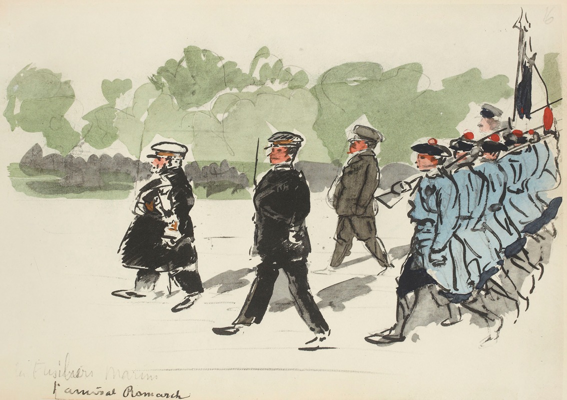 Paul Goute - Défilé du 14 juillet 1919 Les fusiliers marins, l’amiral Romarch
