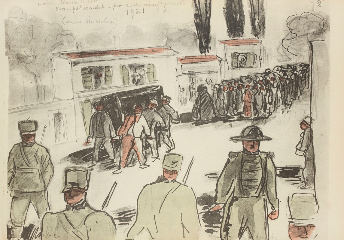 Paul Goute - Entre Florence et Pise, manifestation socialiste, puis contre manifestation fasciste, 1921 (avant Mussolini)