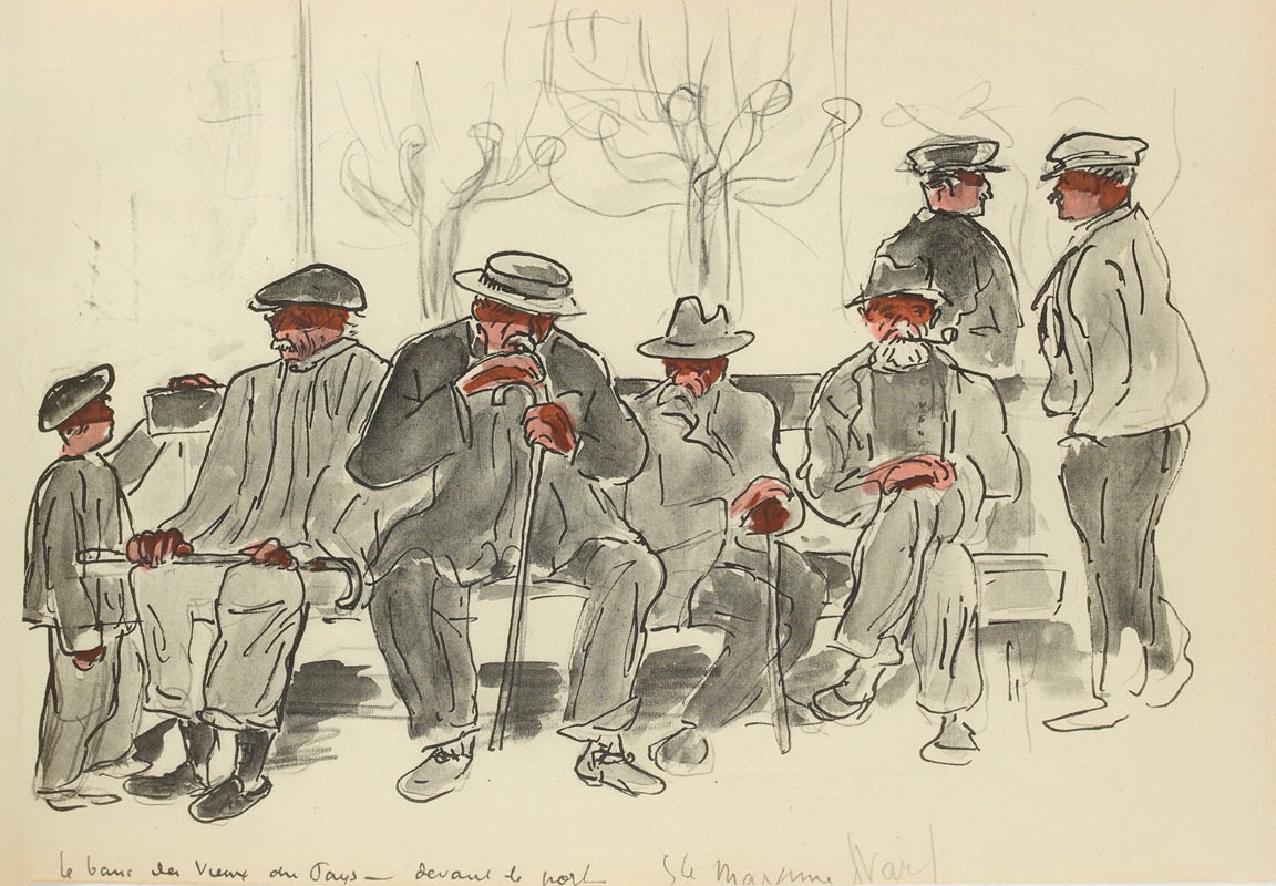 Paul Goute - Le banc des vieux du pays devant le port, Sainte Maxime