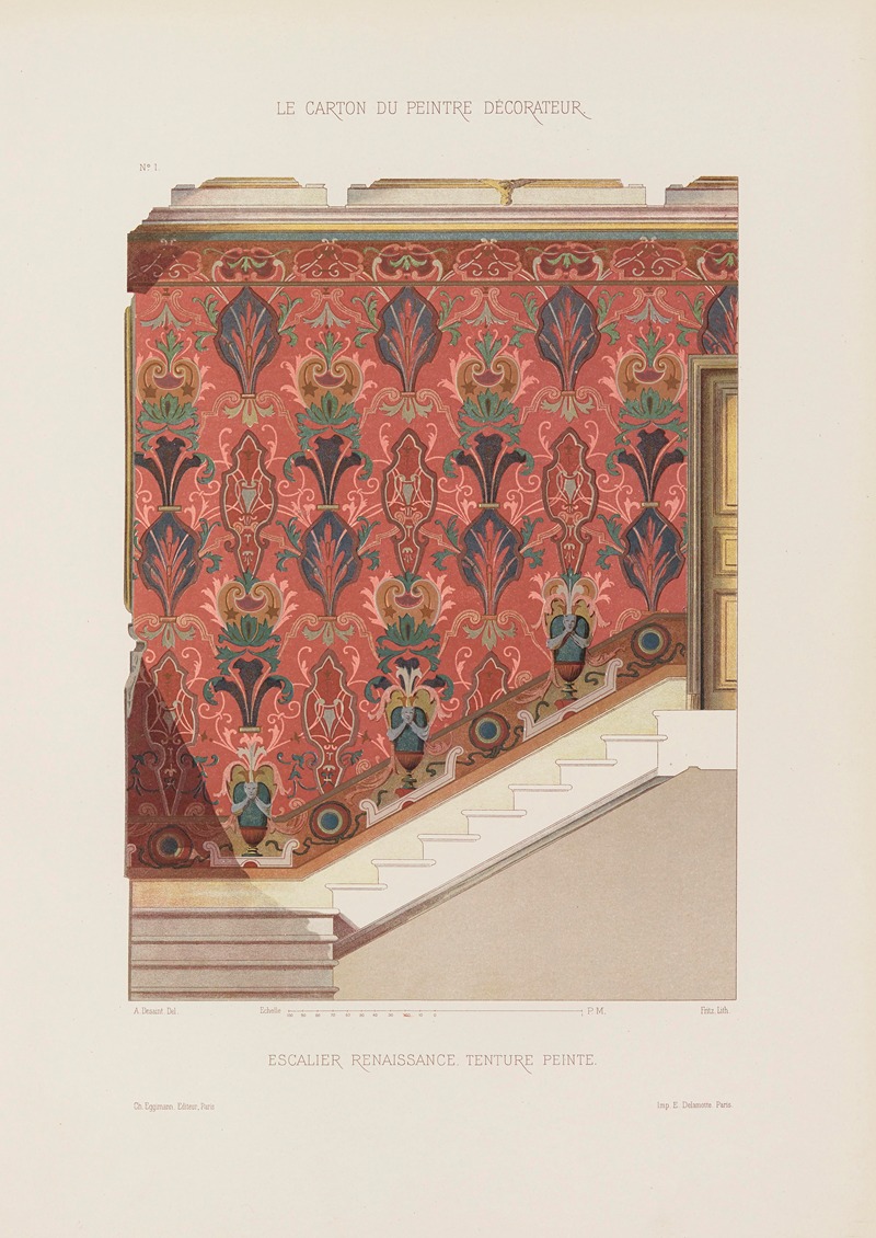 A. Desaint - Escalier Renaissance. Tenture peinte
