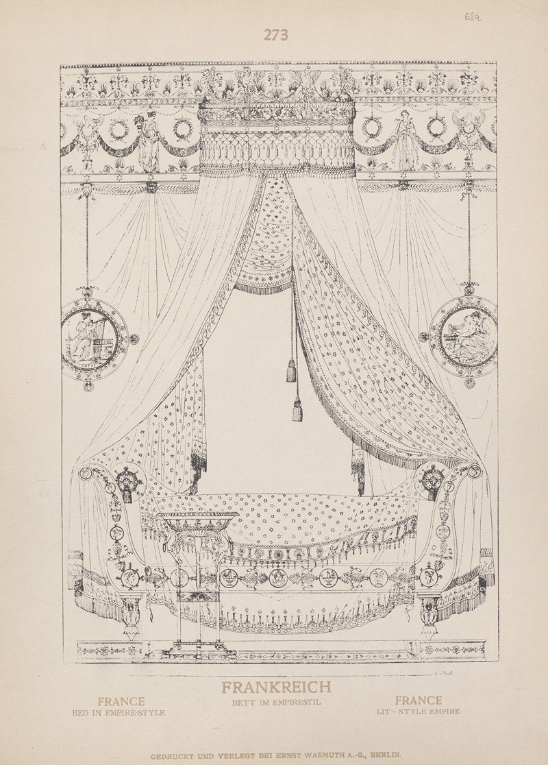 Adolf Rosenberg - France; Bed in empire style