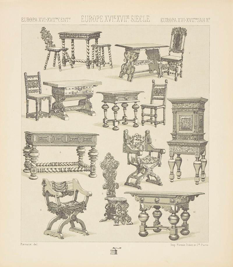 Auguste Racinet - Ameublement civil – tables et sieges