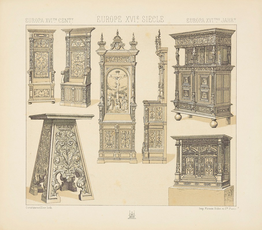 Auguste Racinet - Chaires, escabeau, prie-dieu, cabinets