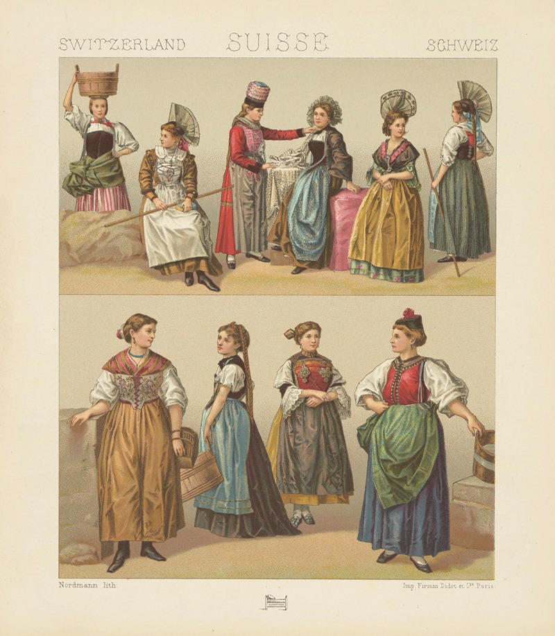 Auguste Racinet - Costumes feminins – Berne, Appenzell, Fribourg, Uri, Luceren, Schwyz, Unterwalden