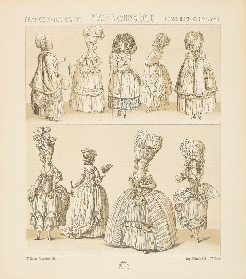 Auguste Racinet - Costumes feminins – modes du temps de Louis XVI – premiere periode