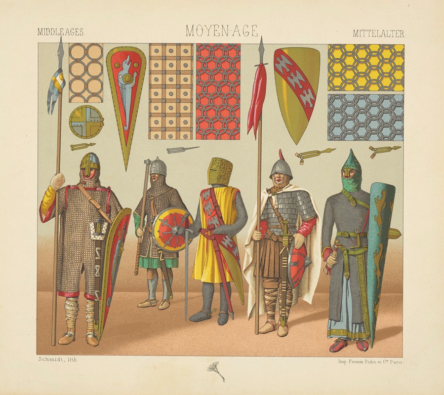 Auguste Racinet - Costumes militaires – IXe, Xe, XIe, XIIe et XIIIe siecle
